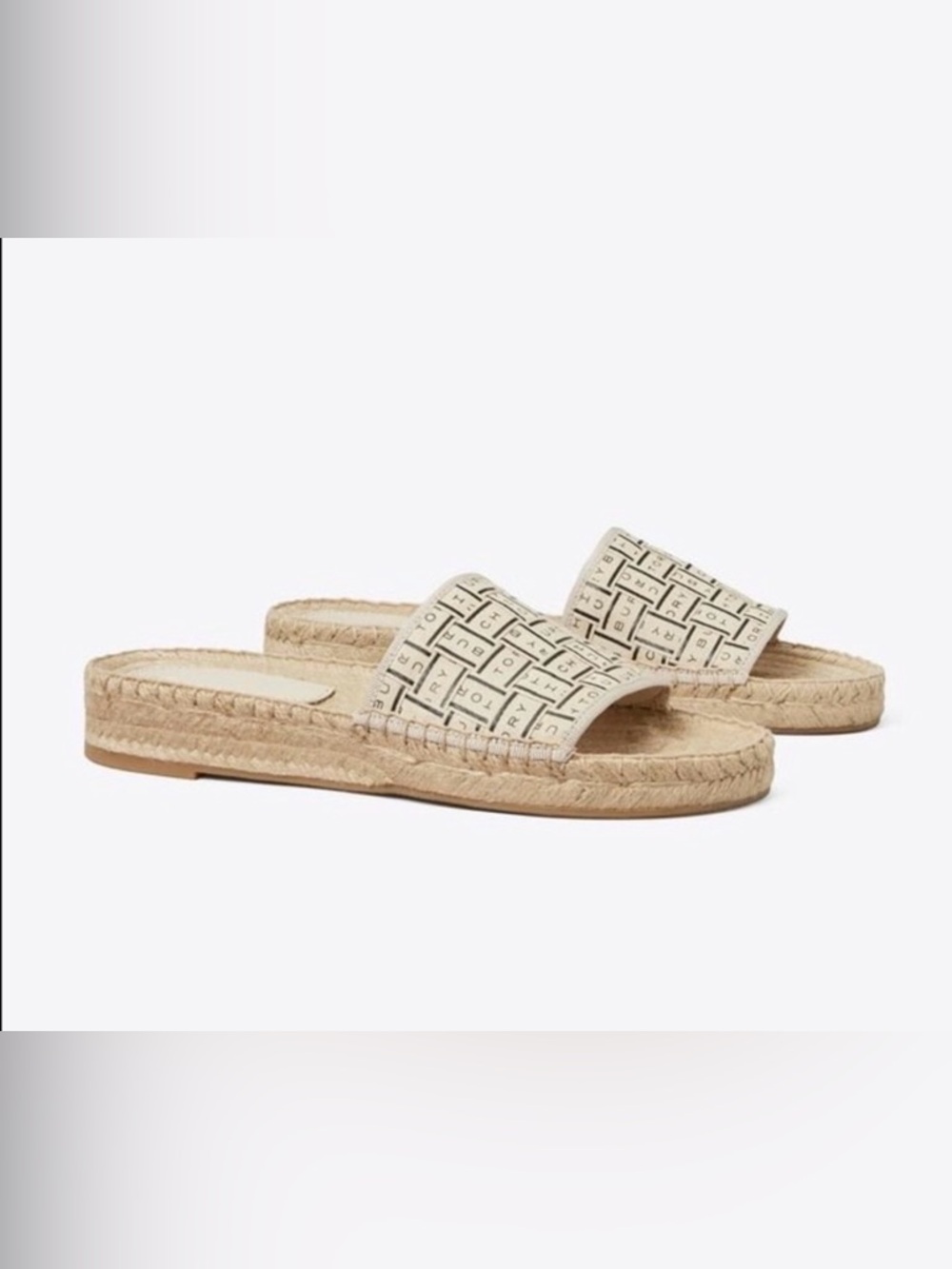 Tory Burch Espadrille Slide Sandals in Cream with Logo Print